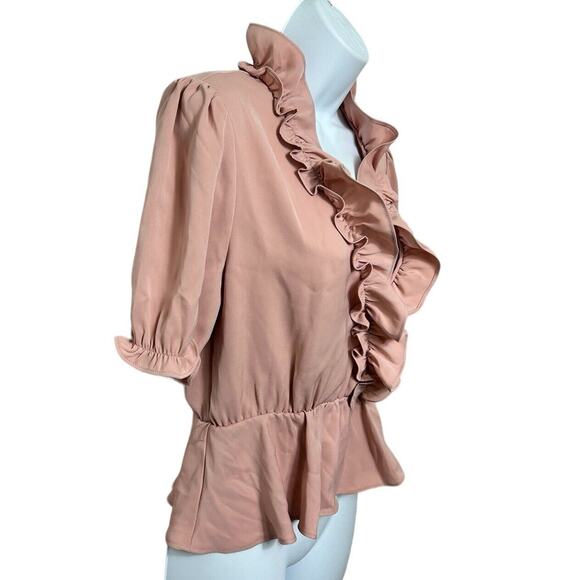 Forever 21 Mauve Blouse Sz M Ruffled V-Neck Puff Short Sleeve Top Shirt NEW - Picture 3 of 6